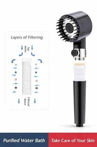 Image of High Pressure Turbocharged Shower Head, One Button Water Stop, 4 in 1 Massage Shower Head, 3 Modes Filtered, Water Saving Head Spray