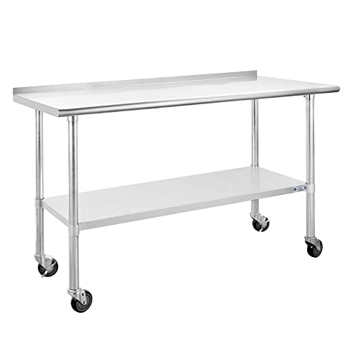 Hally Stainless Steel Table for Prep&amp;Work 24" x 60" with Wheels&amp;Backsplash