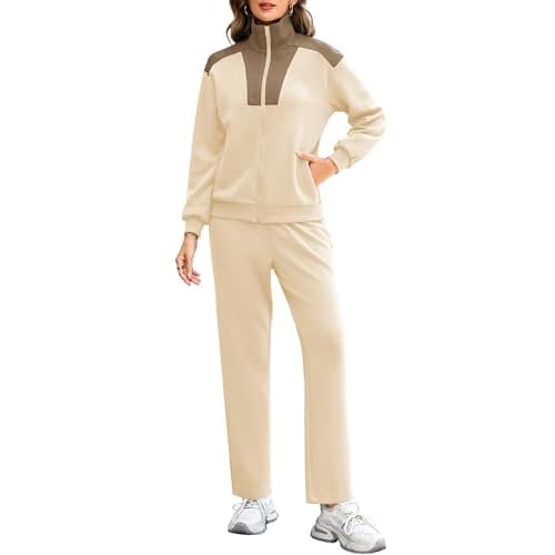 Totatuit Sweatsuits for Women 2 Piece Lounge Outfits Sweatshirt Wide Leg Sweatpant Tracksuit Matching Set Apricot X-Large