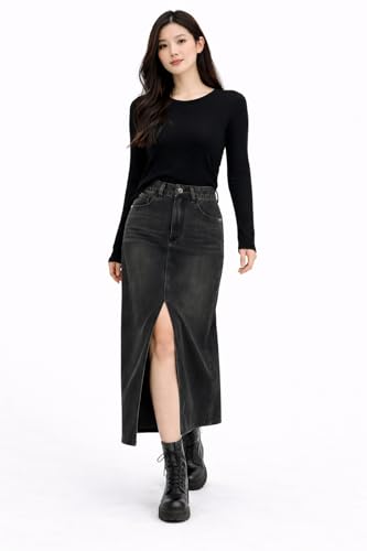 Image of ODDMONKEY Women High Waist Denim Skirt | Skirt for Women | Long Straight Fit Skirt |Long Skirt for Women