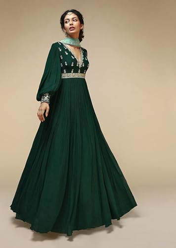 Image of TRENDMALLS Women's Georgette Embroidery With Sequence Work Anarkali Kurta Pant Set with Dupatta For Women