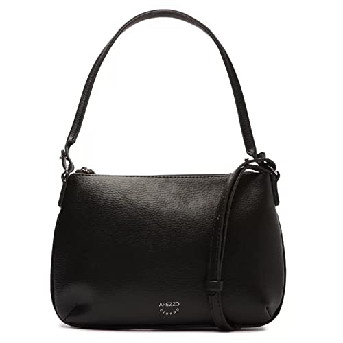 Bolsa Feminina Arezzo Giorno Tiracolo Pequena em Couro Tecnológico Preto com Alça Destacável e Ajustável