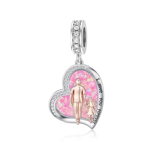 Image of PROESS Father Mother Daughter Charm fit Charms Bracelet Sterling Silver Charms for Bracelets Birthday Valentines Day Gifts for Daughter Mother Lover