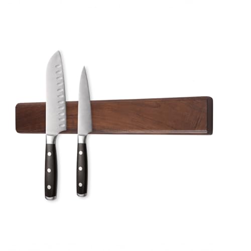 Walnut Magnetic Knife Holder for Wall & Fridge, 16 Inch Wood Magnetic Knife Strip, Strong Magnet Knife Rack Bar, No Drill Adhesive or Screw Mount Kitchen Utensil Organizer
