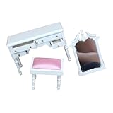 Conception réaliste : l'ensemble de coiffeuse blanc à l'échelle 1:12 avec tabouret est méticuleusement conçu pour reproduire de vrais meubles de maison, ajoutant une touche réaliste à votre maison de poupée, décoration de coiffeuse pour chambre à coucher, meubles de chambre à coucher de maison de poupée