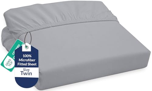 Image of Royale Linens Fitted Sheet Twin - Ultra Soft 1800 Brushed Microfiber - Hotel Luxury Bottom Sheets - Wrinkle Free & Fade Resistant - Deep Pocket Fitted Sheet Only (Twin, Silver)