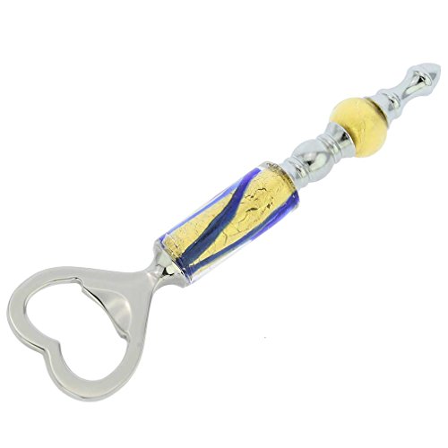 Apribottiglie in Vetro di Murano Italiano - Onde Oro Blu