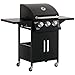 Outsunny 3 Burner Gas BBQ, Outdoor Grill, Portable Barbecue Trolley with Warming Rack, Side Shelves, Storage Cabinet, Thermometer, Carbon Steel, Black