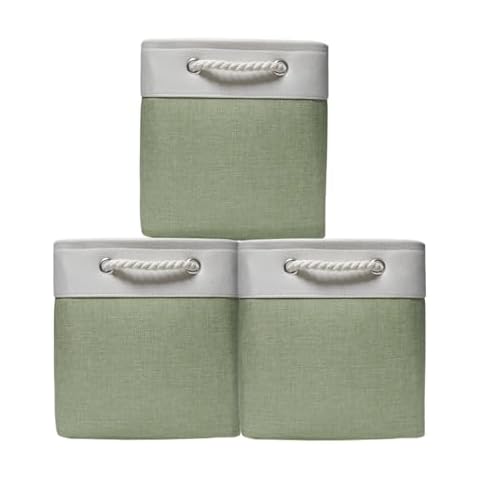 HARMOSO 11 inch Fabric storage cubes for Cubical Storage Shelf, 3 Pack Collapsible Storage Bins, Decorative Cubby Storage Organizer for Home, Office, Nursery, Closet, Toy Organizer (White Green) Cover