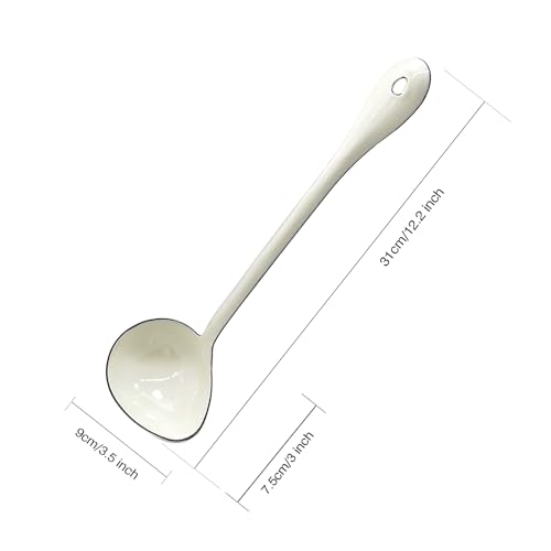 White Soup Ladle Spoons 12.2 Inch Big Serving Cooking Spoons Enamel Steel Stew Gravy Ladles for Serving by Roadmap - Image 2