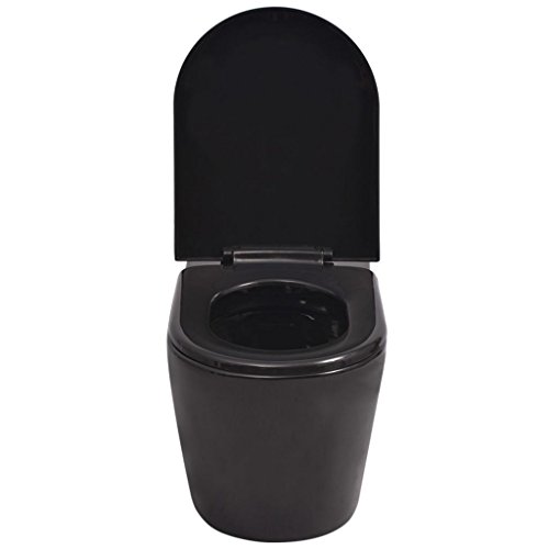 Atlojoys Wandmontierte Toilette, Spülrandlose Toilette, Dusch-WC, Wand-WC, Tiefspül-WC, Keramik Schwarz – Bild 5