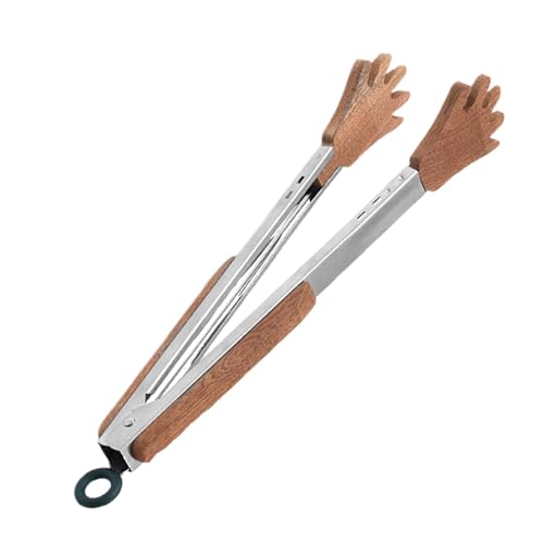 Wooden Tongs for Cooking, Stainless Steel Toaster Tongs, Sturdy BBQ Grill Tool, Ergonomic Non Slip Grip, Heat Resistant Design, 