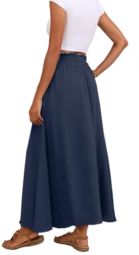 Askyes Womens Maxi Skirt Summer Tie Knot Elastic High Waisted Boho Casual Beach Flowy Swing Long Skirts with Pockets2