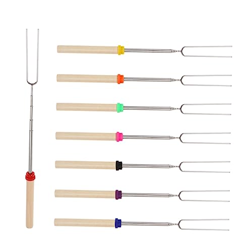 ibasenice 8pcs Wooden Handle Stainless Steel Bbq Forks with Telescopic Design and Convenient for Outdoor Grilling Includes Storage Bag Versatile Roasting Tools for Hot Dogs and Skewers