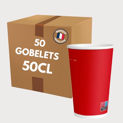 COVR Gobelets carton rouge 50cl - 16oz, 1000, unité, Recyclables, Boisson Chaude et Boisson Froide, Solide et Bonne Prise en Main, Résistant