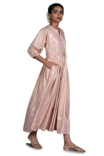 Image of W for Woman Women Light Foil Printed Pleated Maxi Dress with Belt