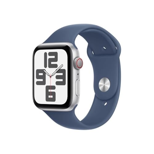 Apple Watch SE 2024 WiFi + 4G (Cellular) 44mm Zilver - Sportbandje M/L Blauw