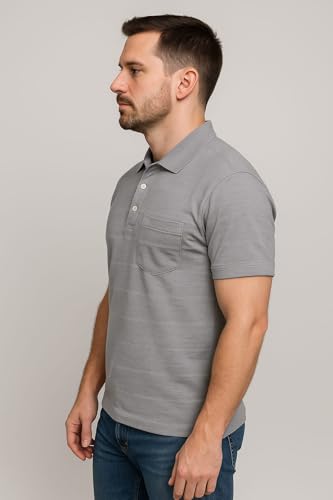 Image of WILD ELEPHANT Men Cotton Striped Polo Neck Half Sleeve T-Shirt with Pocket