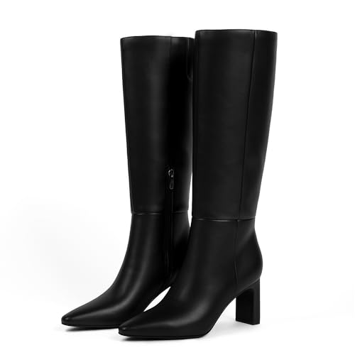 Knee High Boots Women Faux Leather Chunky High Heel Pointed Square Toe Side Zipper Fall Long Tall Boots for Women2