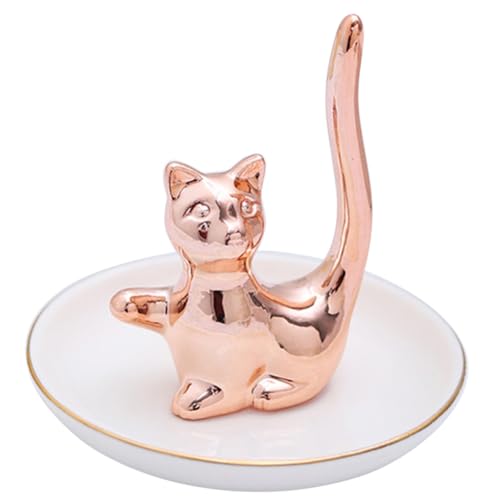 Beaupretty Bandeja de Cerámica Blanca para Joyas Soporte para Anillos en Forma de Gato Rosa, Organizador de Baratijas y Accesorios, Plato Decorativo Adecuado para Hogar y Exhibición