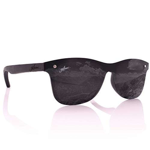 glozzi Lunettes de Soleil Rondes en Bois Homme et Femme avec Verres Polarisés UV 400 Charnières en Bois et Étui en Liège - Noir - M Cover