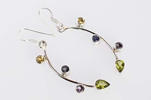 Boucles d'oreilles citrine améthyste argent anti-ternissement
