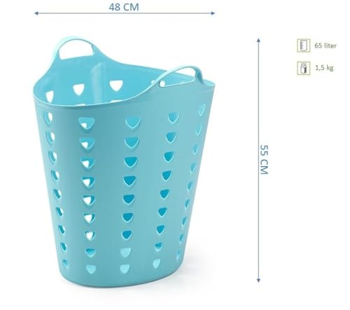 Kreher® flexibler Wäschekorb, Mehrzweckkorb, gelocht in Pink oder Blau. Mit Griffen und Nutzvolumen von ca. 65 Liter pro Korb. (Set und Farbe wählbar) (4er Set Blau)