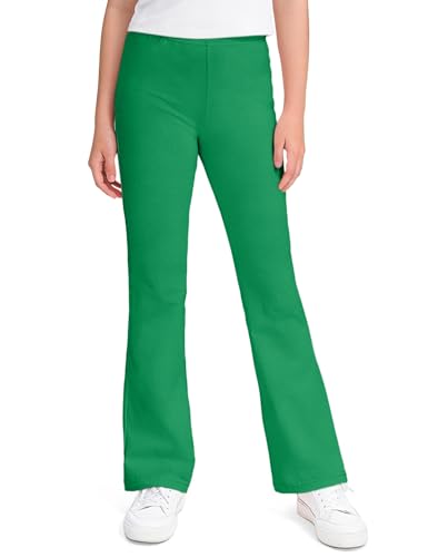 KEREDA Girls Flare Leggings School Uniform Pants for Girls Bell Bottoms Cotton Clothes for Kids 9-10 Years Green