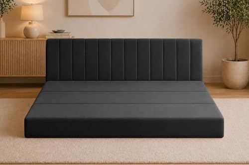 Image of Modern Velvet 3-Seater Sofa Cum Bed, Convertible Sleeper Couch Sofa for Living Room, Bedroom & Office - Black Color