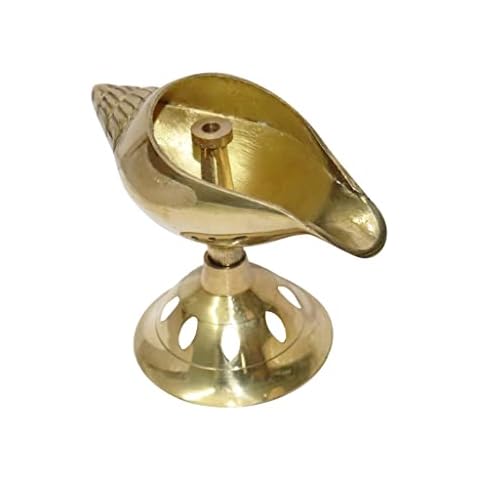 LAKSHMI'S EAGLE Indian Handmade Oil Lamp Brass Décor Shankh for Pooja Diya Decorative Oil Lamp Puja Accessories Hindu Temple Decorartion Ghee Lamp Antique Unique Gifts Cover