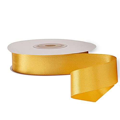 Image of Solid Color Double Faced Yellow Gold Satin Ribbon 1 inch X 25 Yards, Ribbons Perfect for Crafts, Wedding Decor, Bow Making, Sewing, Gift Package Wrapping and More