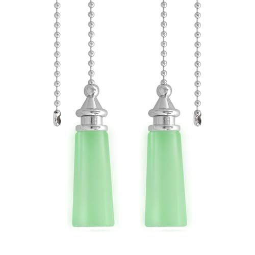 Image of 2Pcs Ceiling Fan Pull Chains Glow in The Dark | 14inch Beaded Chain Pulls Extender with Connector, Decorative Fluorescent String Extension Charm Ornaments for Fan&Lamp