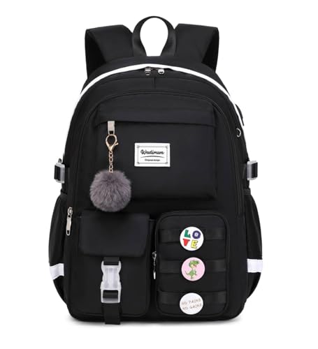 Women Casual Backpack Set Girl School Bookbag Set Cute Laptop Ruaksack Black2