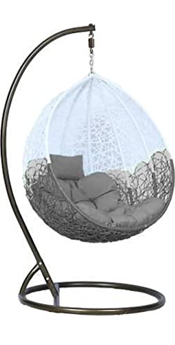 Image of Single Seater Swing Chair with Stand and Cushion Hammock Swing for Adult Outdoor Indoor Garden Living Room Balcony Hanging Chair (Golden White)