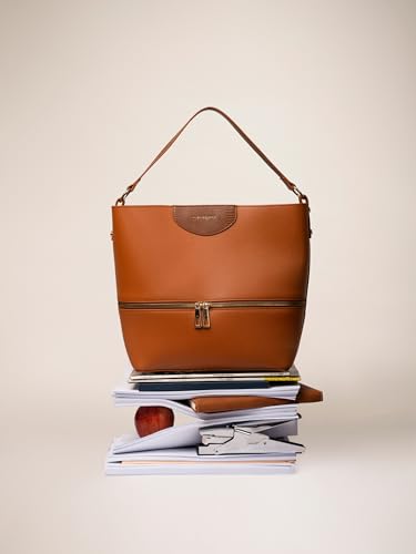 Image of Ophelia Women's Vegan Leather Tote Bag | Structured Top Handle Handbag with Magnetic Closure & Removable Pouch | Spacious Office & Everyday Carry Bag
