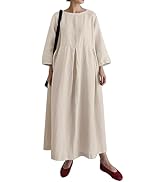 [Ｍｉｎｅｓａｍ] 長袖 ワンピース レディース 秋 綿麻風 ロングワンピース 体型カバー ロング丈 ワンピース 春秋