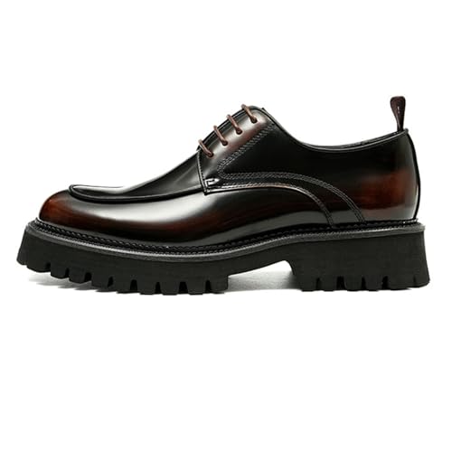 Men's Dress Shoes, Men's Genuine Leather Square Toe Lace-up Business Casual Thick-Soled Height-Enhancing Derby Shoes