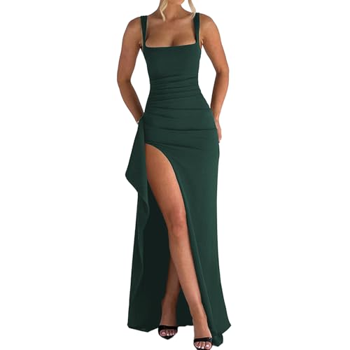 ABYOVRT Women Formal Dresses Sleeveless Bodycon Ruched High Slit Sexy Maxi Dress Cocktail Prom Dark...