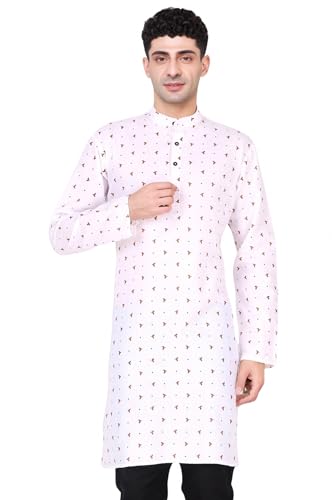 Image of SKAVIJ Mens Cotton Long Sleeve Tunic Printed Kurta