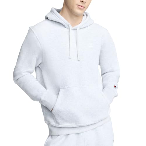 Champion Men's Pullover Fleece Hoodie, Standard Fit, Midweight, C Logo, Available in Regular and Big & Tall, Platinum Silver Heather - C Logo, Medium