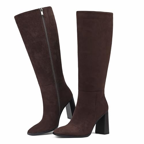 Celbreez Women's Knee-High Boots Square Toe Chunky Heel Tall Boots for Women Side Zipper Fall Boots 2025 Stylish Long Boots Date Party Travel Winter Shoes