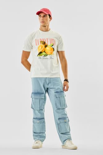 Image of SNITCH Men Cargo Pants | Baggy Fit with Multiple Utility Pockets & Turned-Up Cuffs | Cotton Blend Fabric for Streetwear & Casual Outings