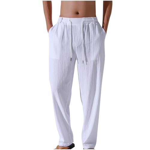 Xiaojmake Mens Cotton Linen Pants Summer Spring Beach Trousers Casual Loose Fit Elastic Waist Drawstring Fall Gauze Long Pant