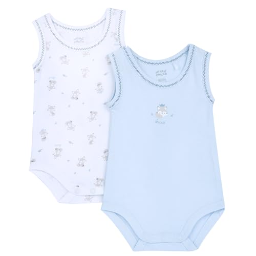 Chicco Com estampado 261 conjunto de 2 bodies sem mangas bebé - crianças (pack de 1), Branco e azul claro