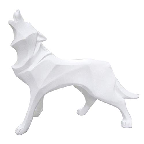 Statue de loup en résine blanche au design origami et finitions soignées