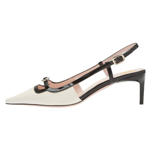 Pazzion Women's Square Toe Stiletto Heeled Slingback Pumps Mid Heel Backstrap Buckle Slip On Sandal Casual Outdoor Dress Shoes Size 4-16 US2