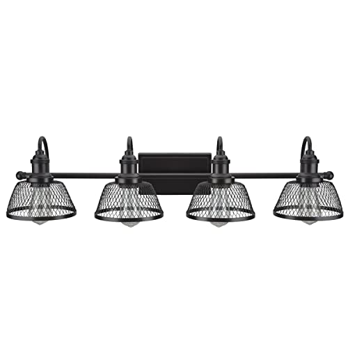 Image of Aspen Creative 62096, Four-Light Metal Bathroom Vanity Wall Light Fixture, 34 inch Wide, Transitional Design in Bronze with Metal Mesh Shade
