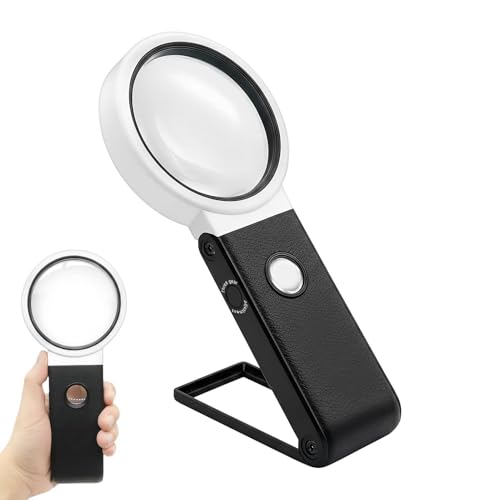 Lupa – Lupa de soporte LED | 25x manos libres iluminadas, lupa de escritorio alimentada por USB, diseño plegable de mano, herramienta de inspección de monedas de joyería, lectura y manualidades
