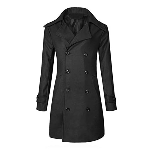 Huixin Herr dubbelbröstad lång kappa kläder ull ärta kappa jacka sjöman blandning tweed jacka ärtrock svart, Schwarz, M
