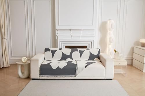 HOMETHREADS Reversible Thick and Soft Floral Sofa Cover | Elevate Your Living Space with Luxurious Slipcover Solutions for Sofas (Grey, 5 Seater | 220x180cm)